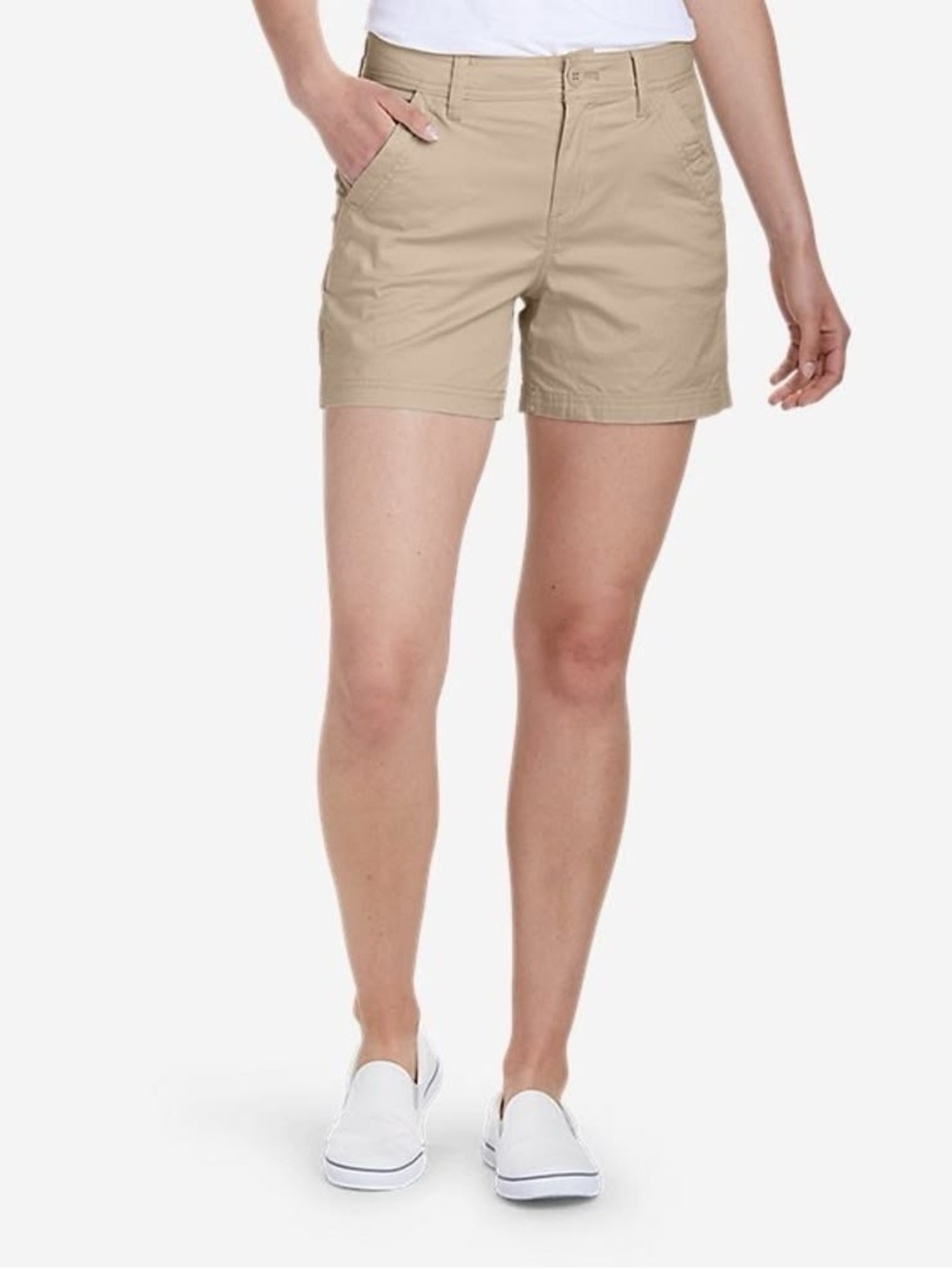 Eddie Bauer Khaki Stretch Cotton Shorts Women's 2 Tan Mid Rise